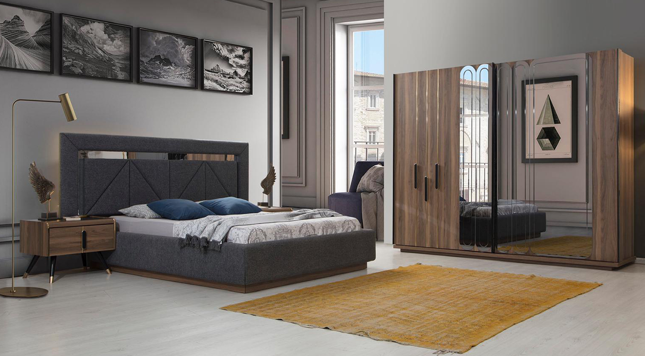 Megan Walnut Sliding Door Bedroom Set