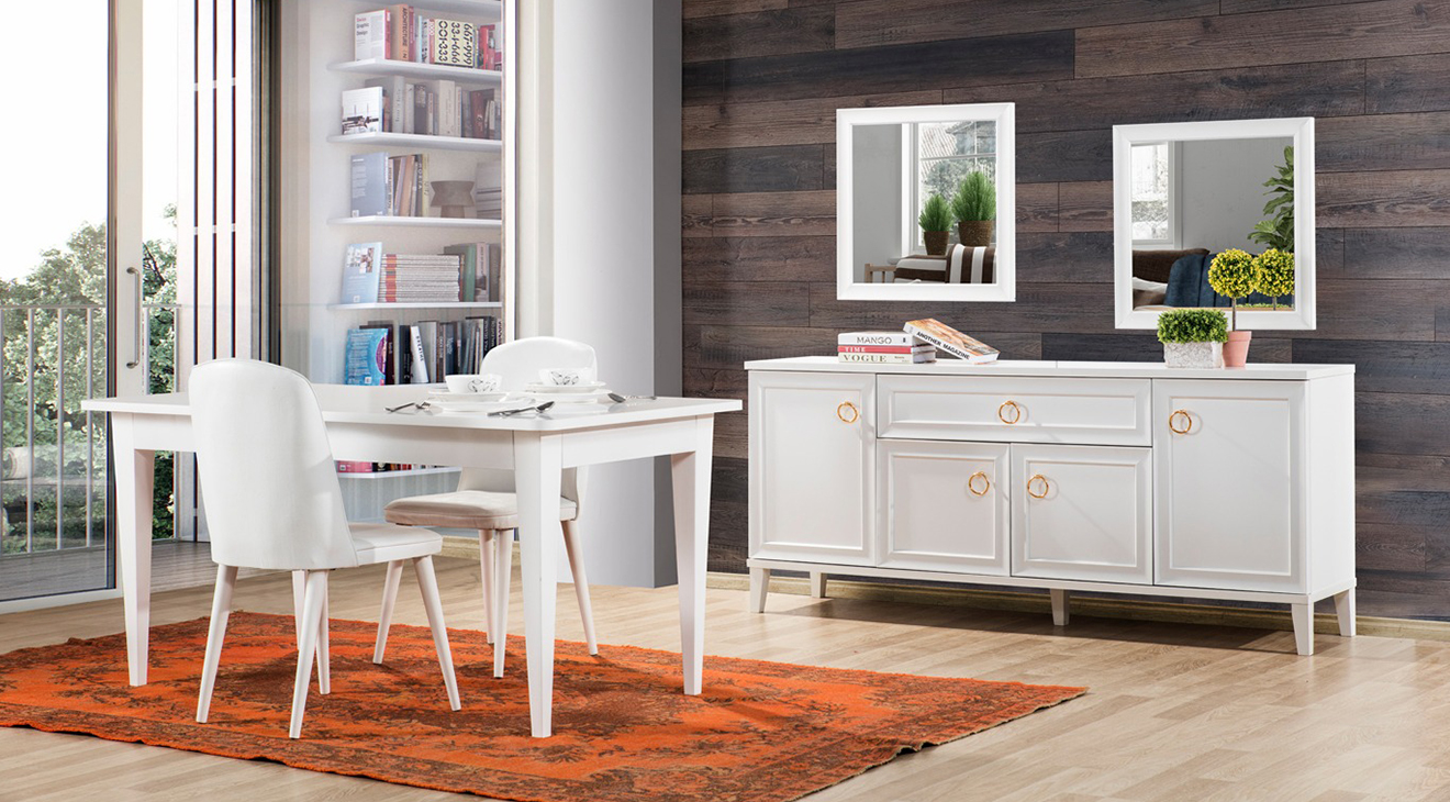 Melis White Wooden Leg Dining Room Set