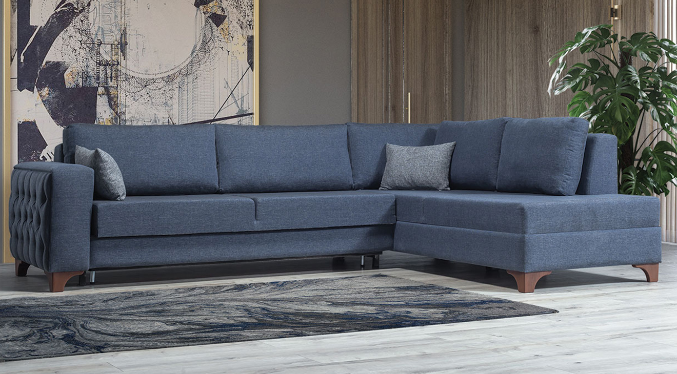 Menekse Wooden Leg Corner Sofa Set