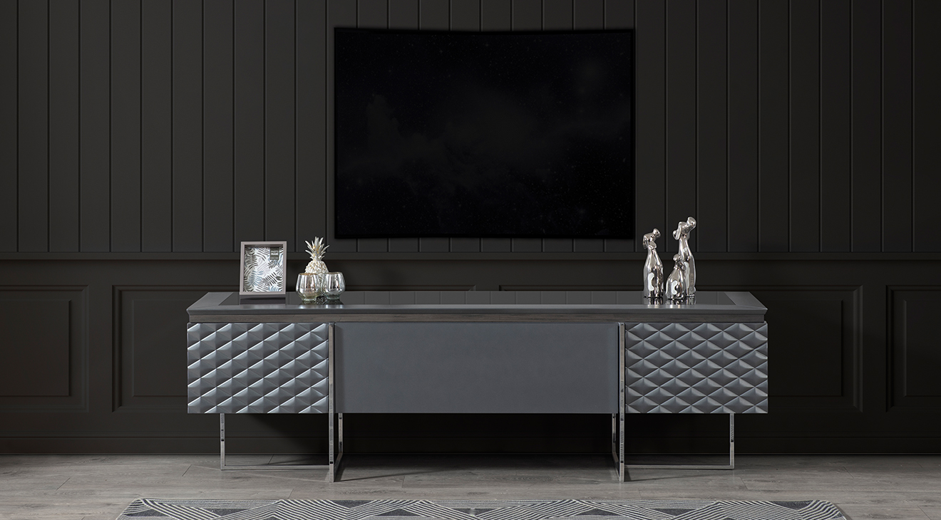 Metalica Gray Silver Metal Leg TV Unit