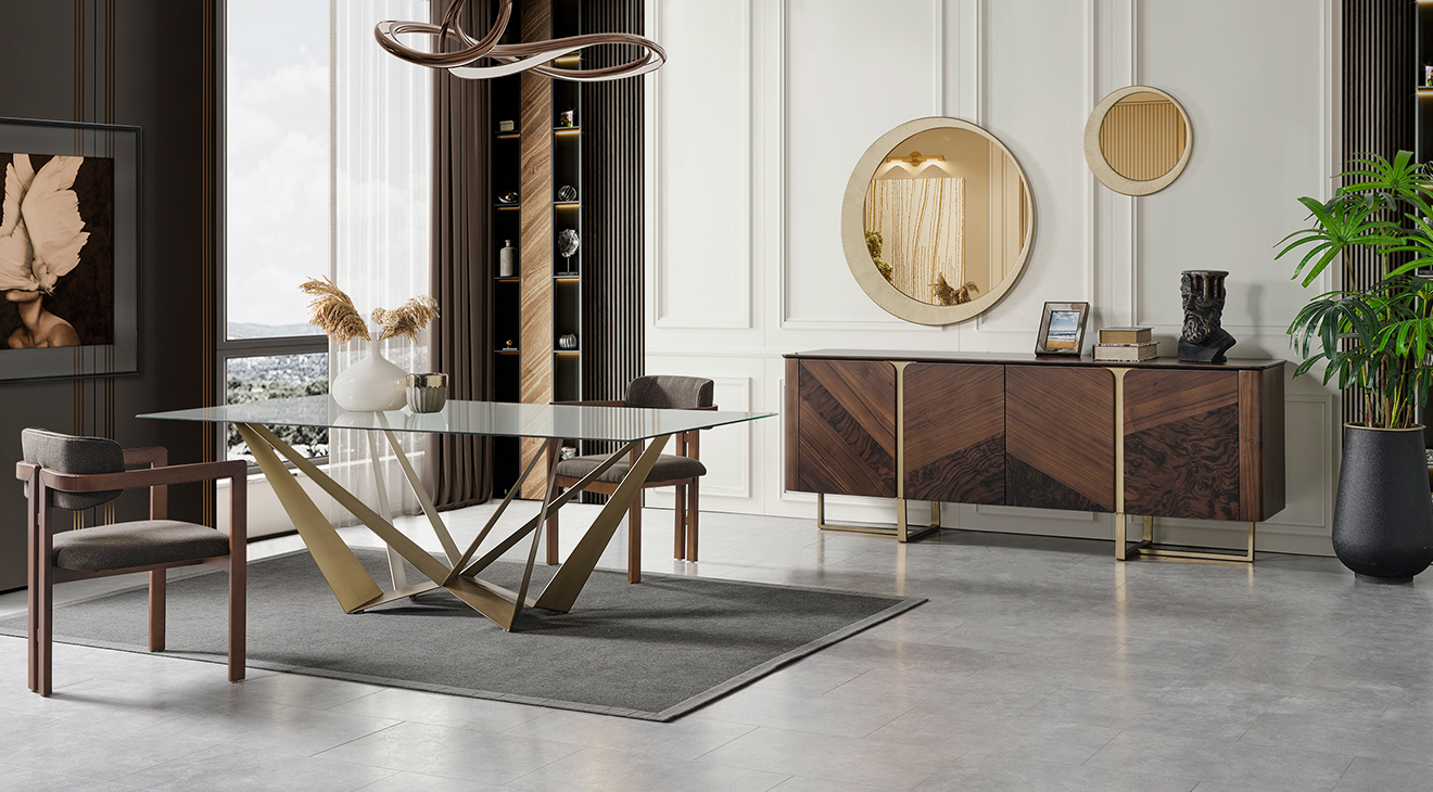 Meyra Gold Metal Leg Dining Room Set