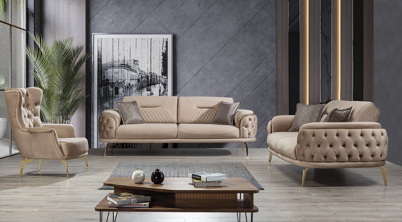 Milano Gold Metal Leg Sofa Set