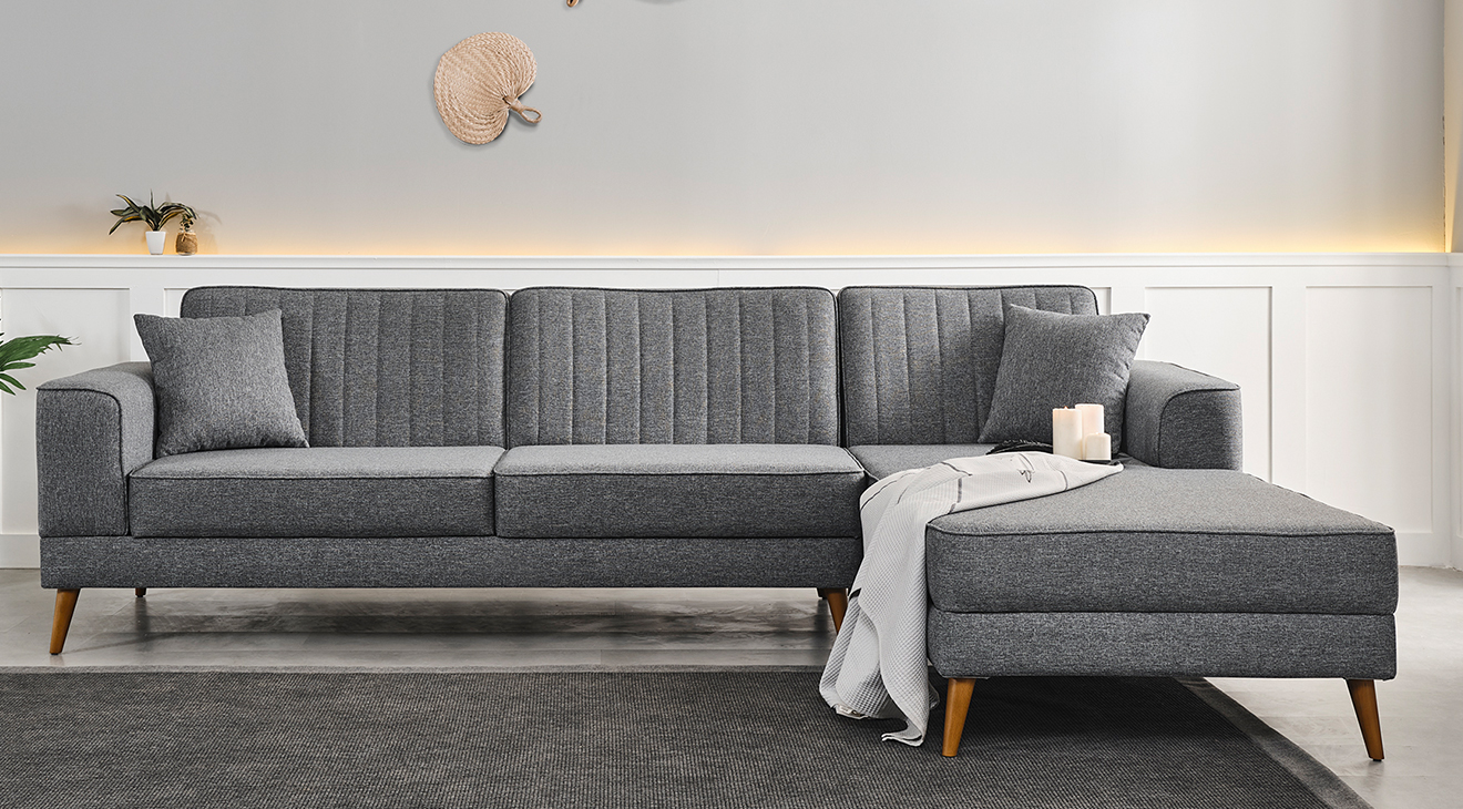 Mira Wooden Leg Corner Sofa Set