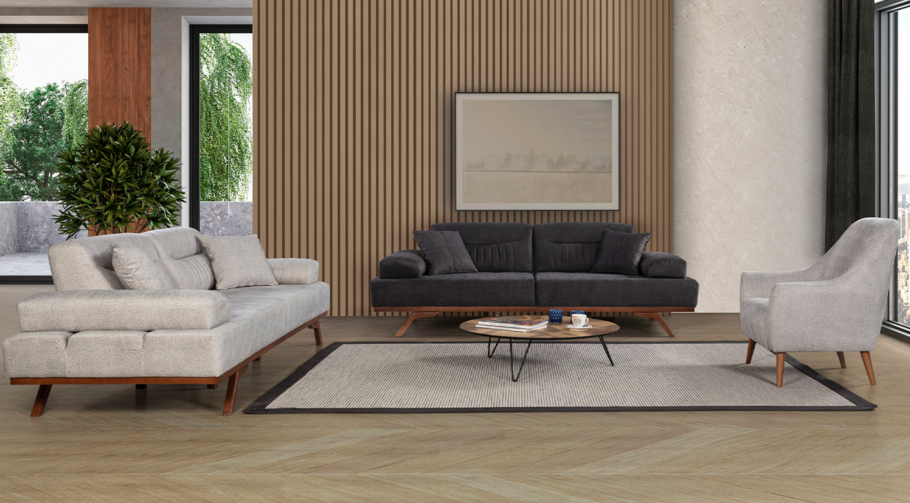 Mons Wooden Leg Sofa Set