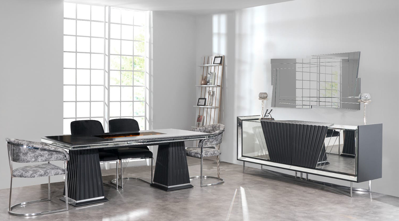 Mustang Silver Metal Leg Dining Room Set