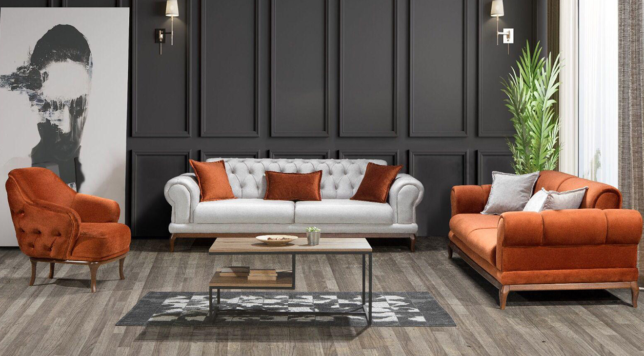Naturel Wooden Leg Sofa Set