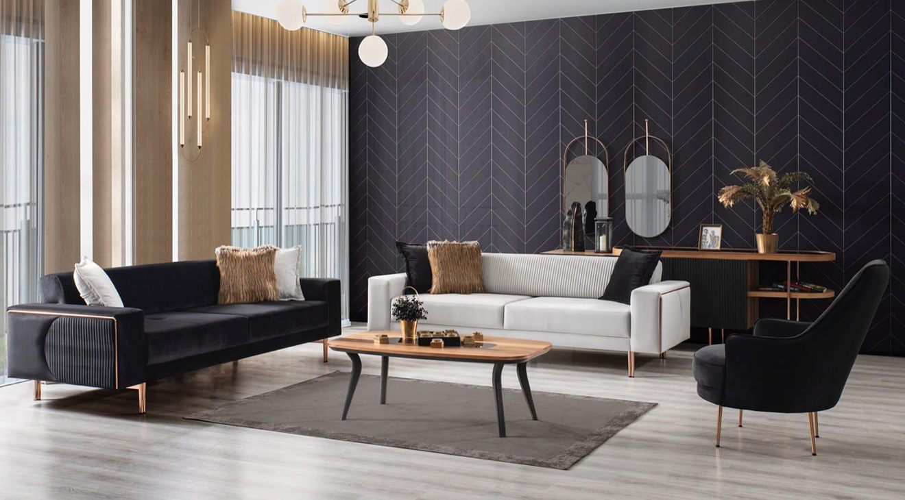 Neva Bronz Metal Leg Sofa Set