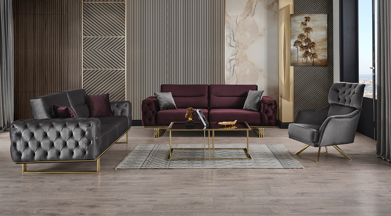 New Gold Metal Leg Sofa Set