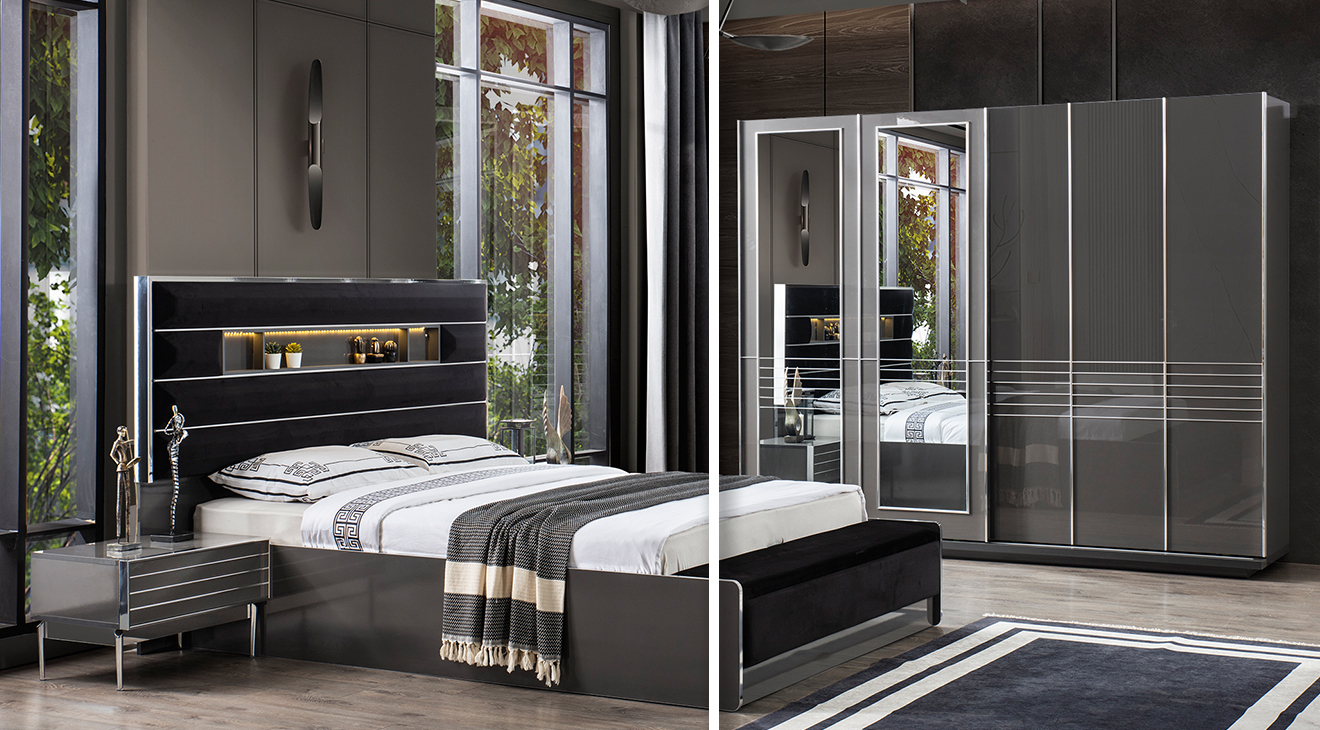 New Lion Sliding Door Bedroom Set (DARK)