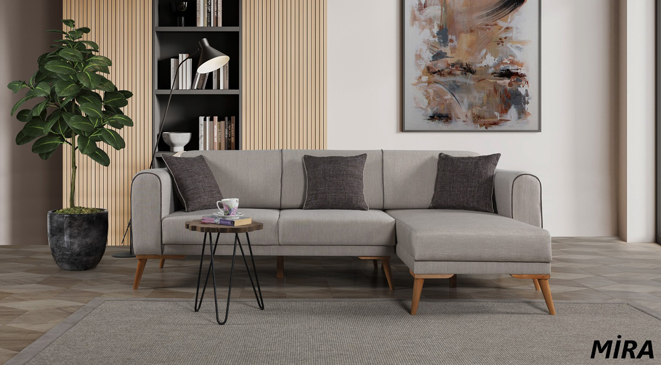 New Mira Corner Wooden Legs Sofa Set