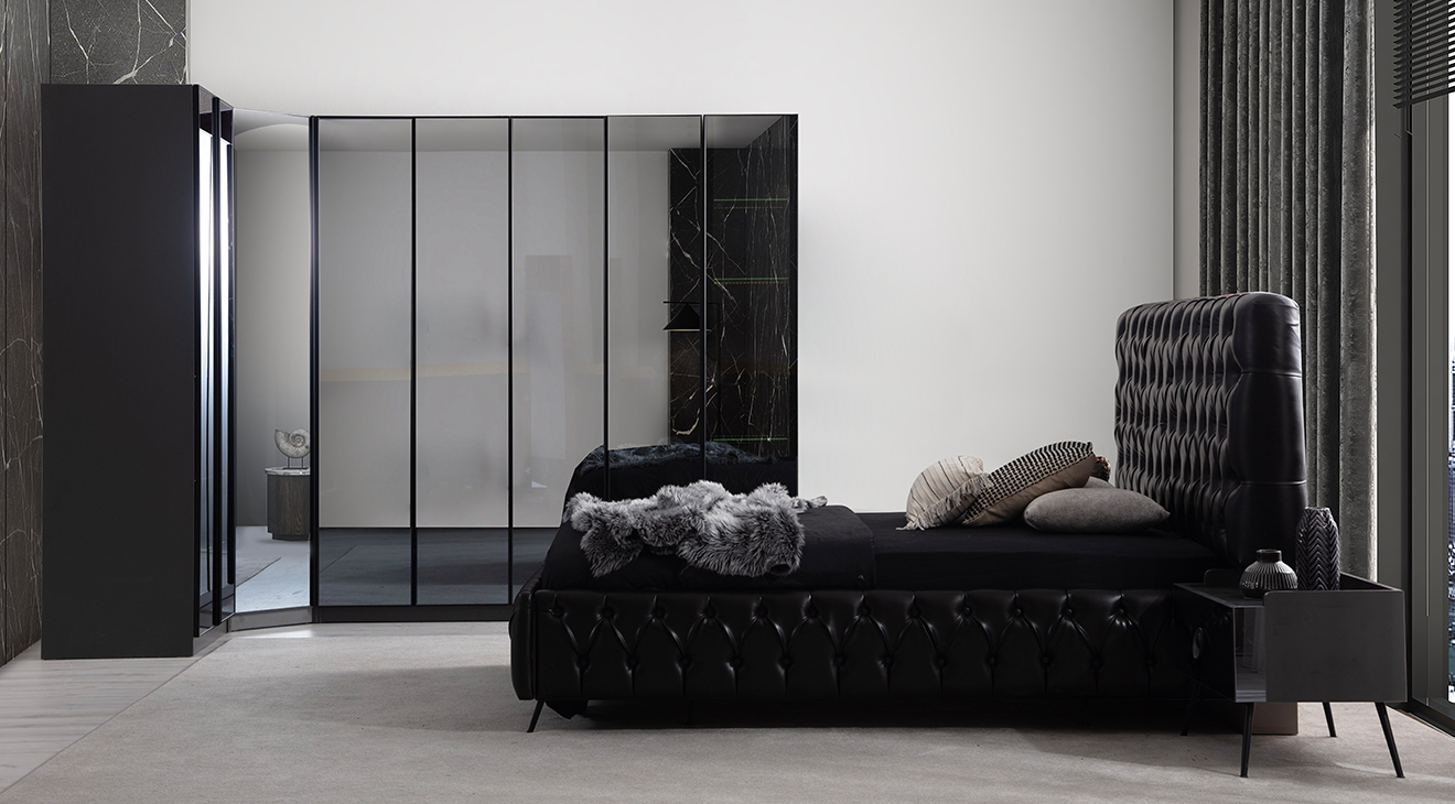 New Tesla Anthracite Corner Cabinet Bedroom Set