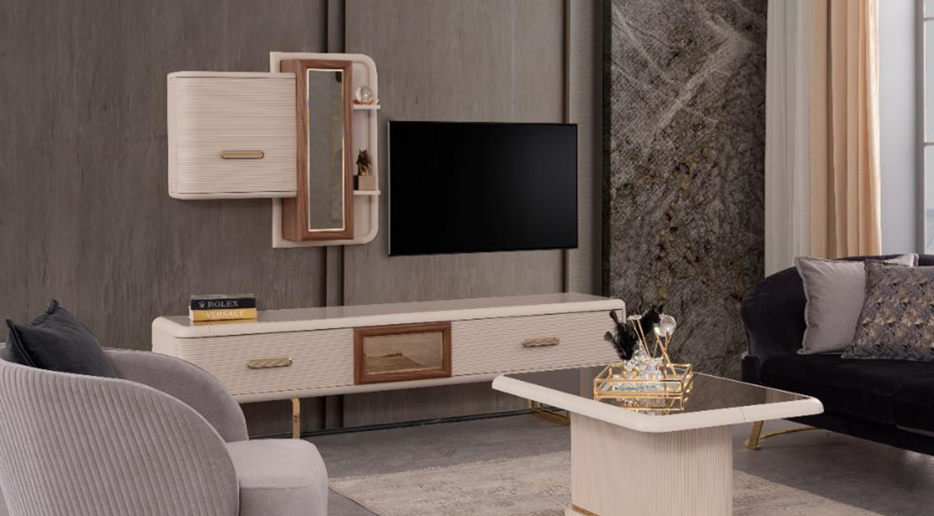 New Zen Gold Metal Leg Tv Unit