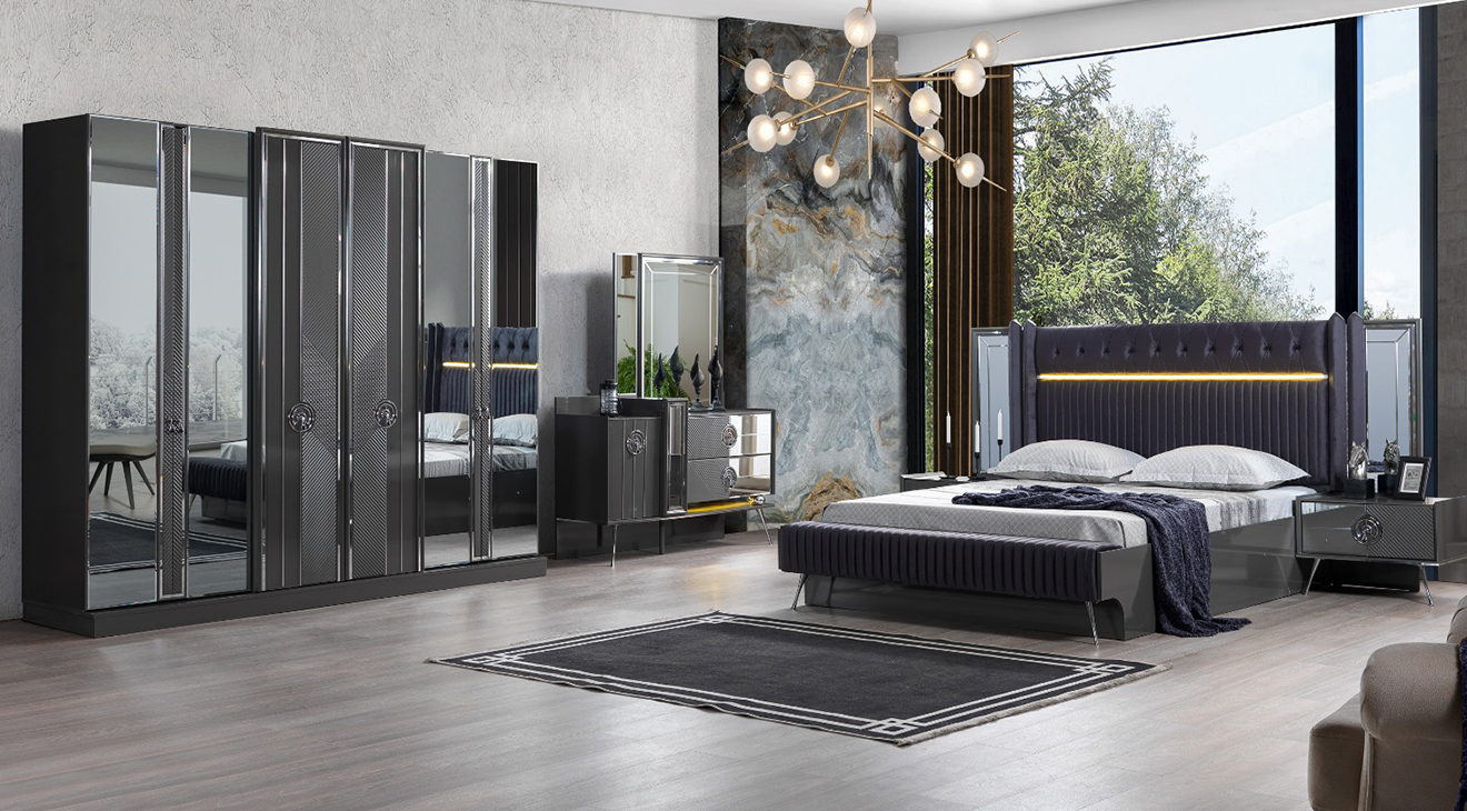 Nil 6 Door Bedroom Set(Lacquer Gray)