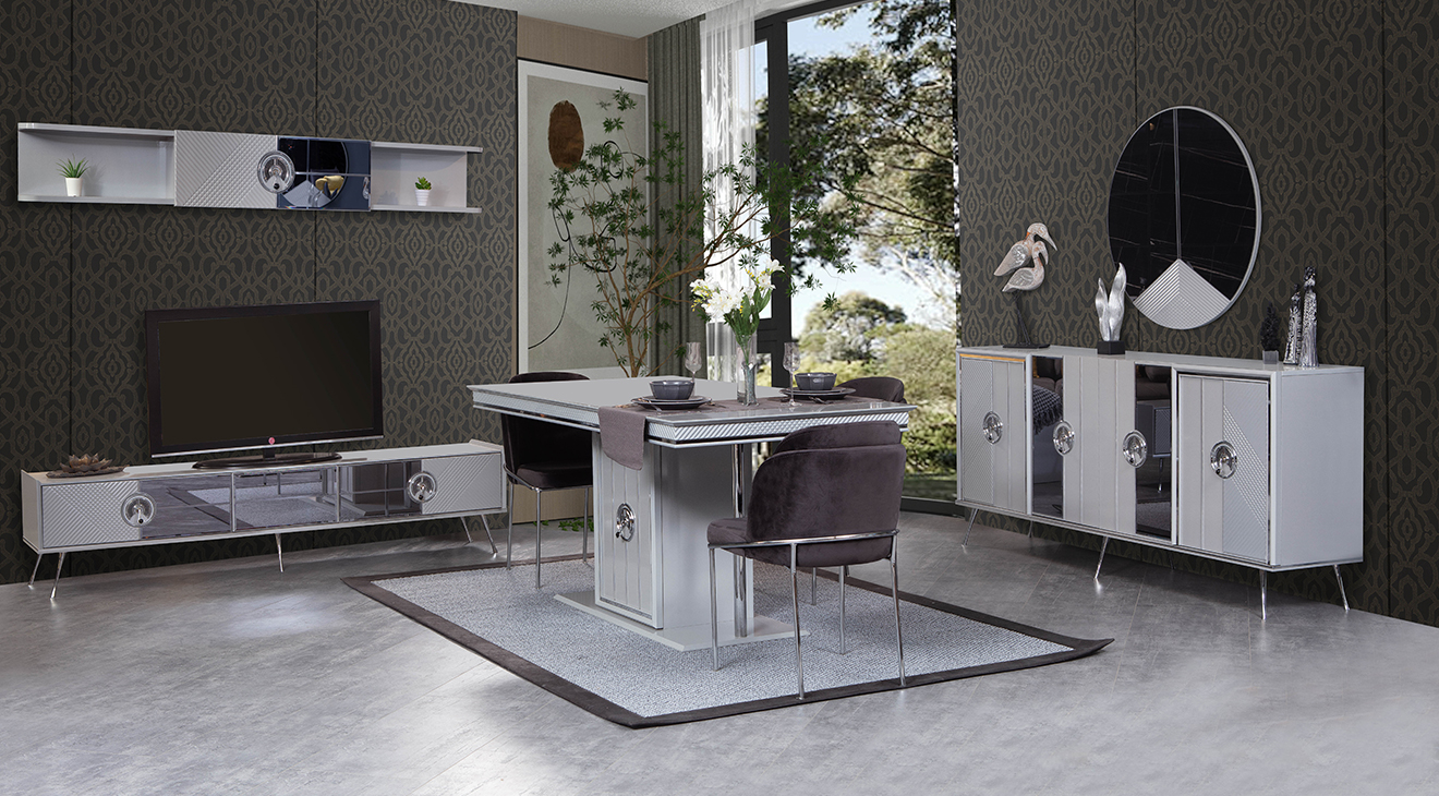 Nil Chrome Metal Leg Dining Room Set