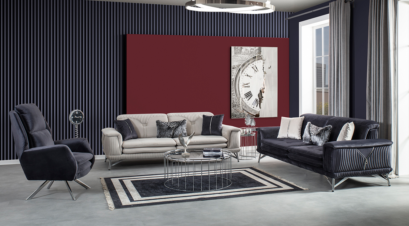 Nlüx Silver Metal Leg Sofa Set