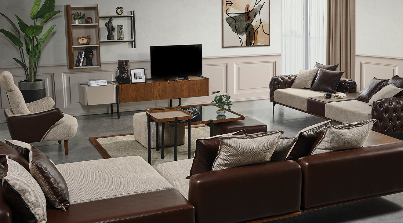 Nobel Wooden Leg Sofa Set