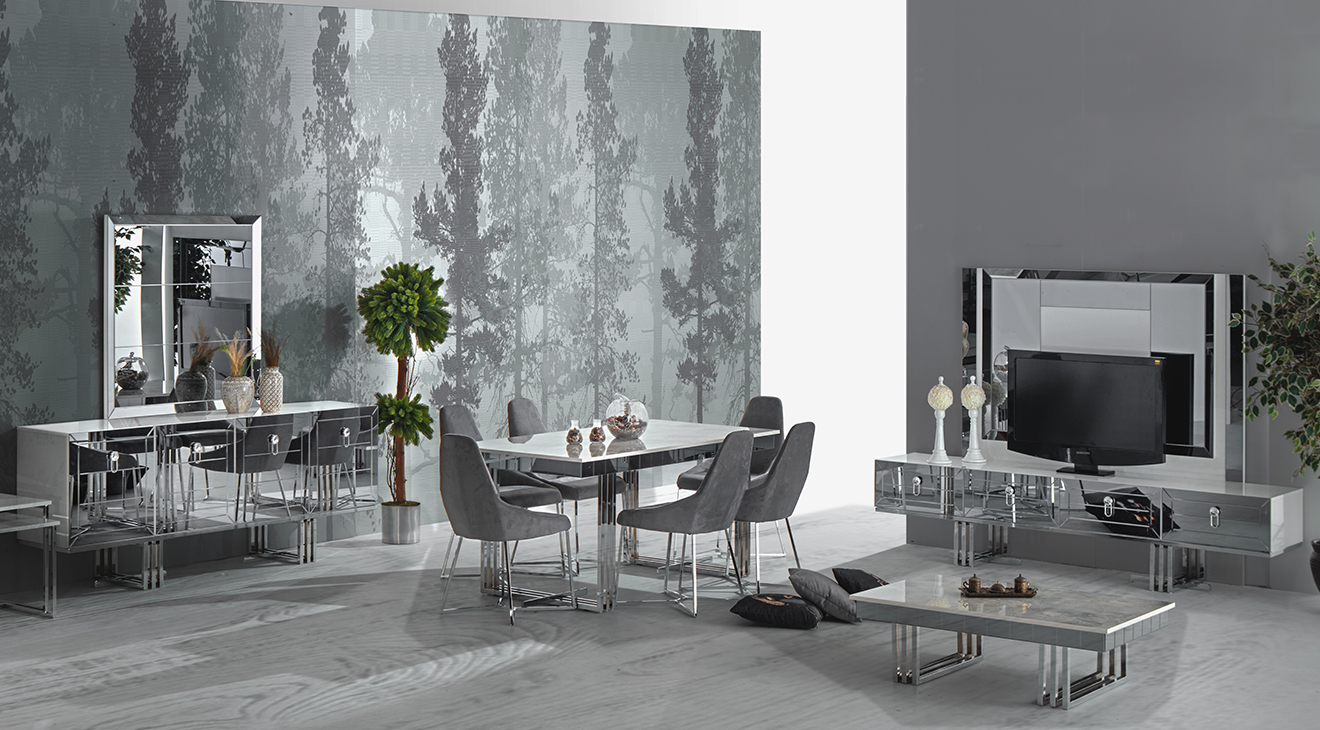 Noir Silver Metal Leg Dining Room Set