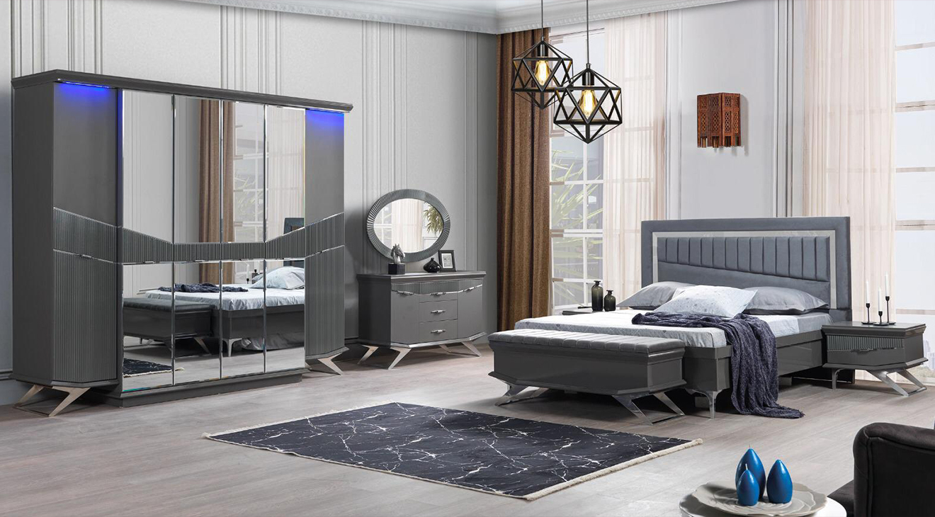 Olivia Anthracite 6 Door Bedroom Set
