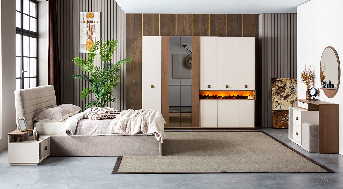 Orjin Fireplace Modern Bedroom Set