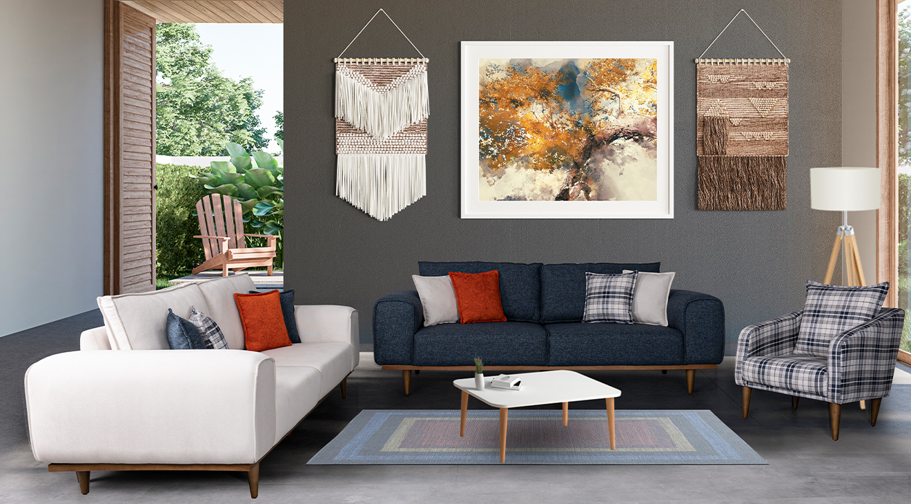 Orkide Wooden Leg Sofa Set