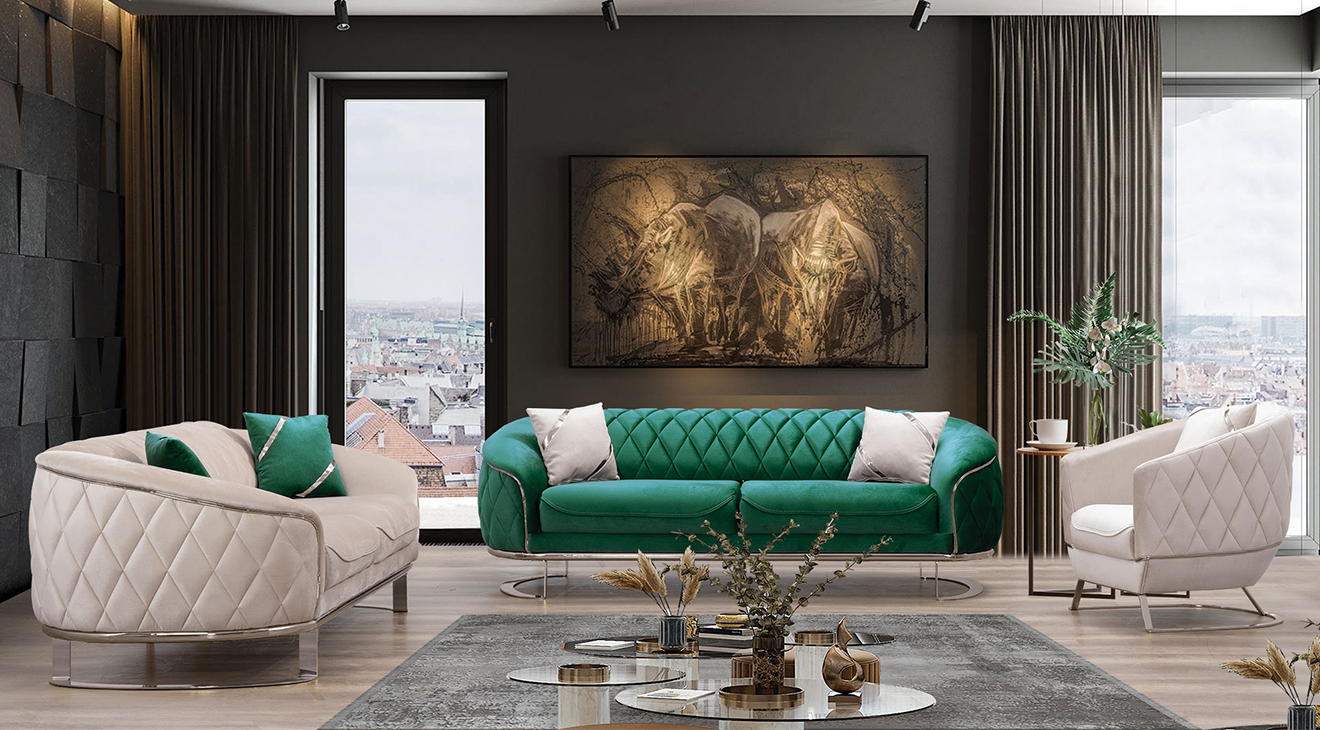 Oscar Silver Metal Leg Sofa Set