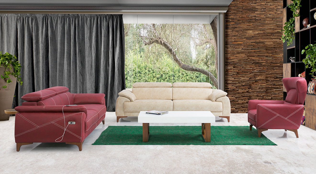 Oscar Motorized USB Input Sofa Set (Bordo)