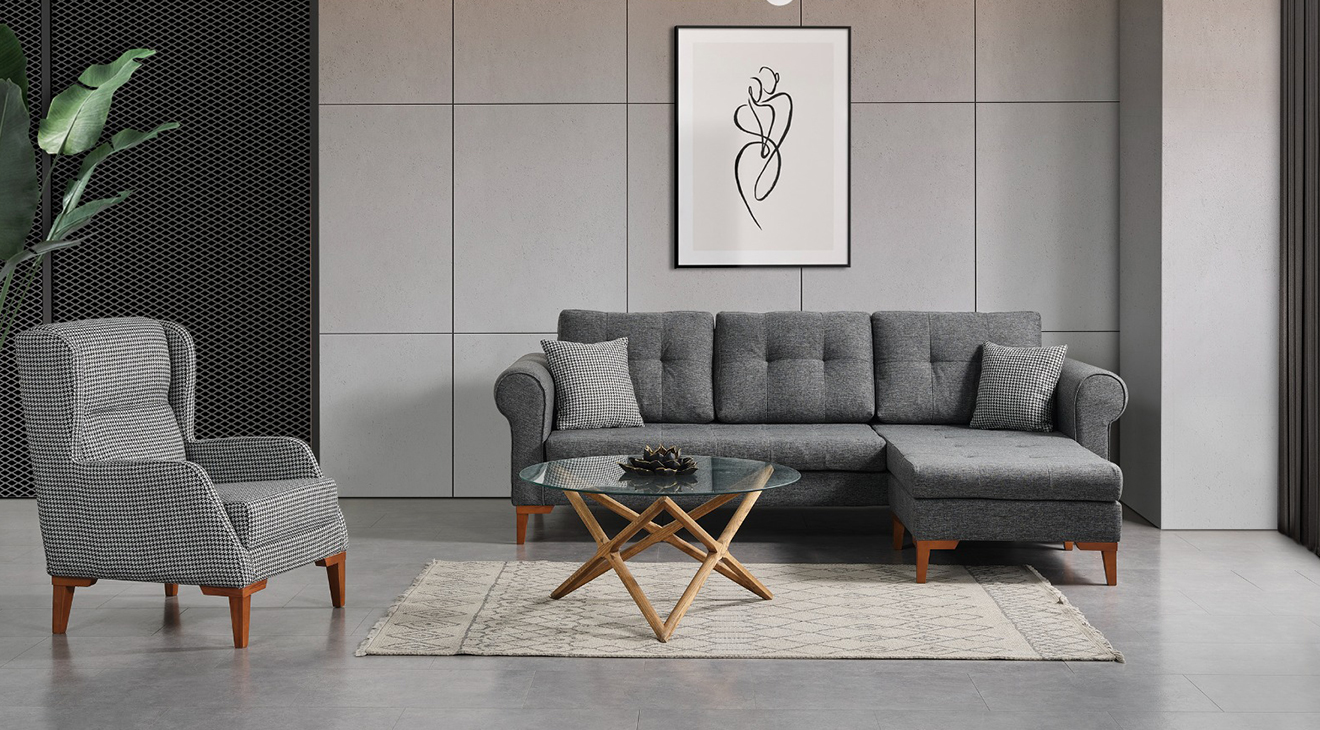 Palermo Wooden Legs Corner Sofa Set