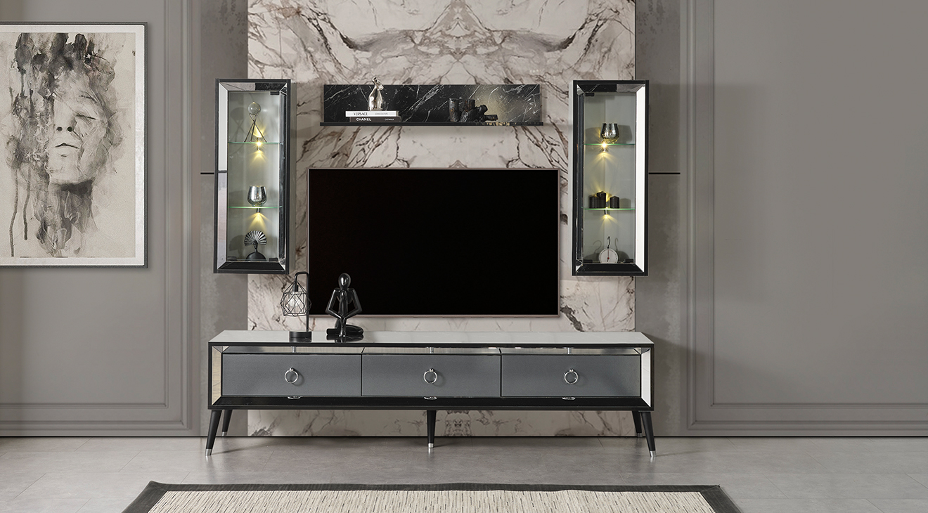 Palma Anthracite Wooden Leg TV Unit