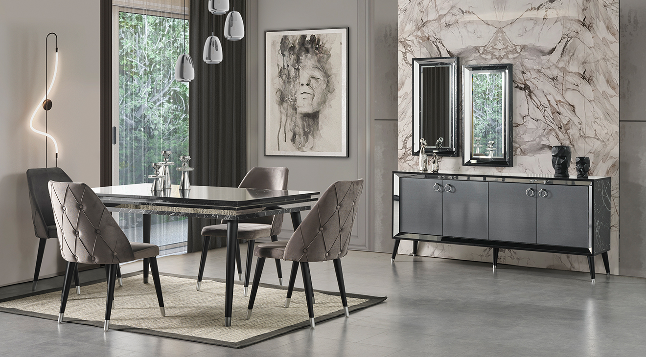Palma Antrasit Ahşap Ayaklı Yemek Odası Takımı