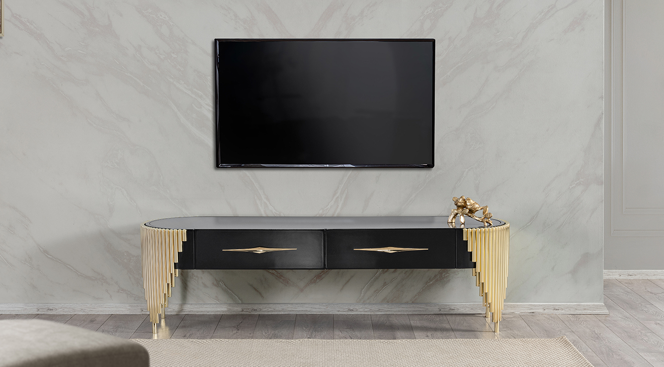 Paris Gold Metal Leg Anthracite Tv Unit