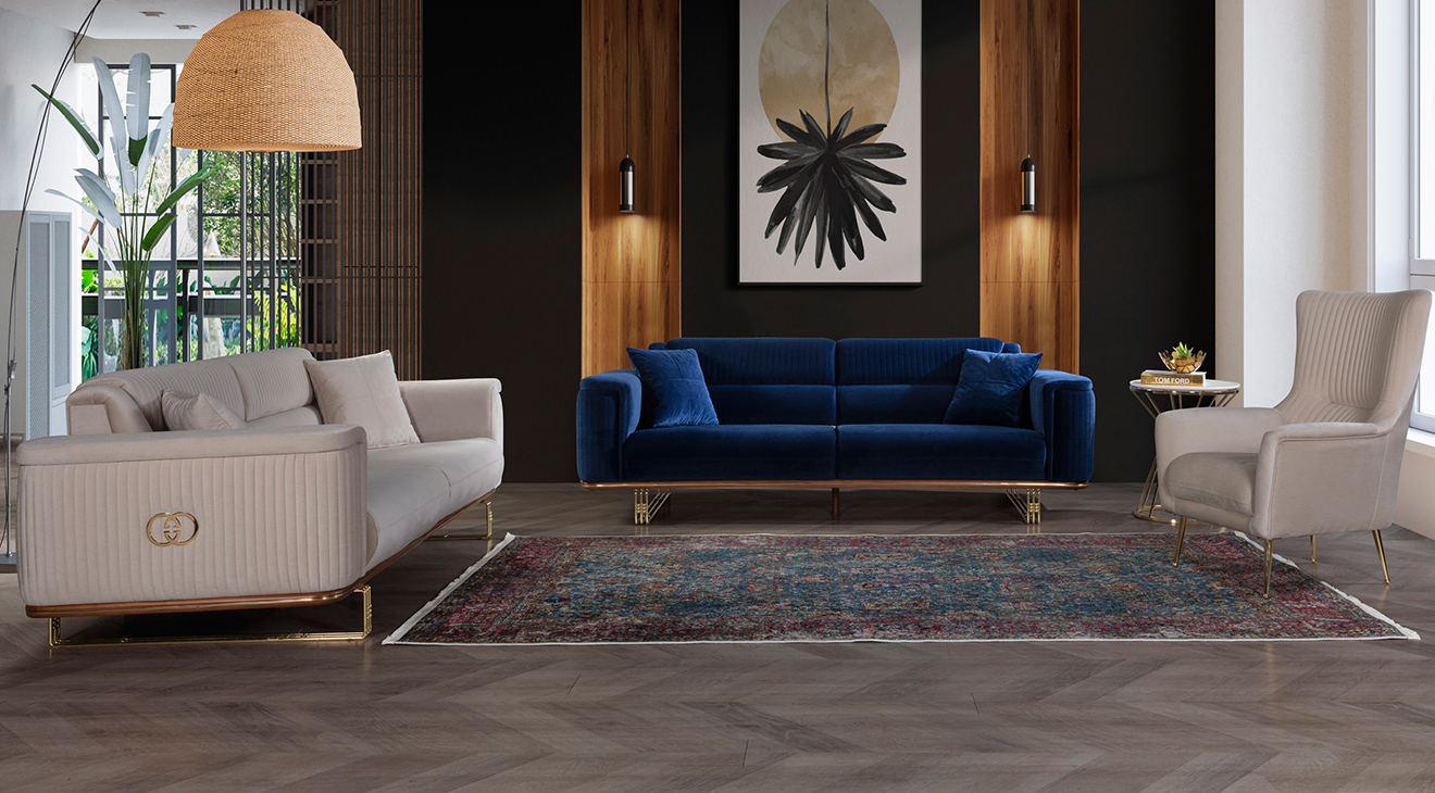 Paris Gold Metal Leg Sofa Set