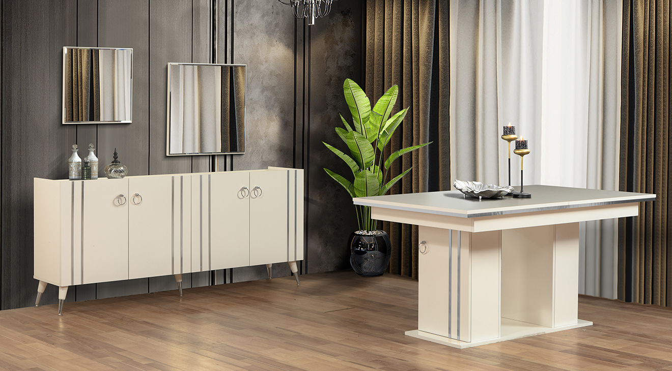 Pera Moonstone Silver Dining Room Set