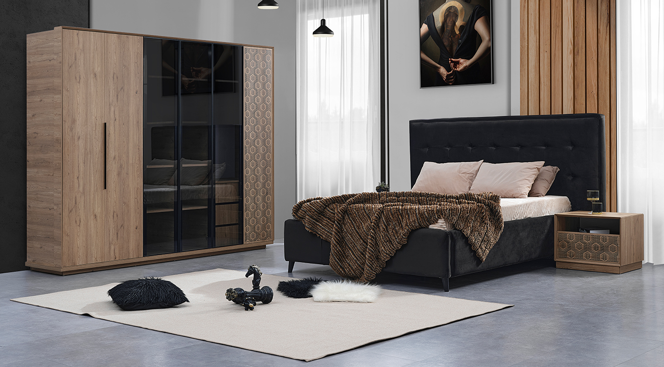 Petek 6 Doors Walnut Bedroom Set