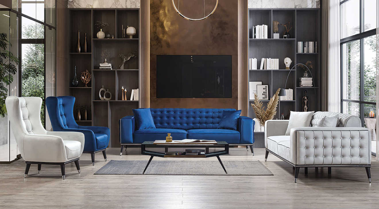 Petek Blue Chester Sofa Set