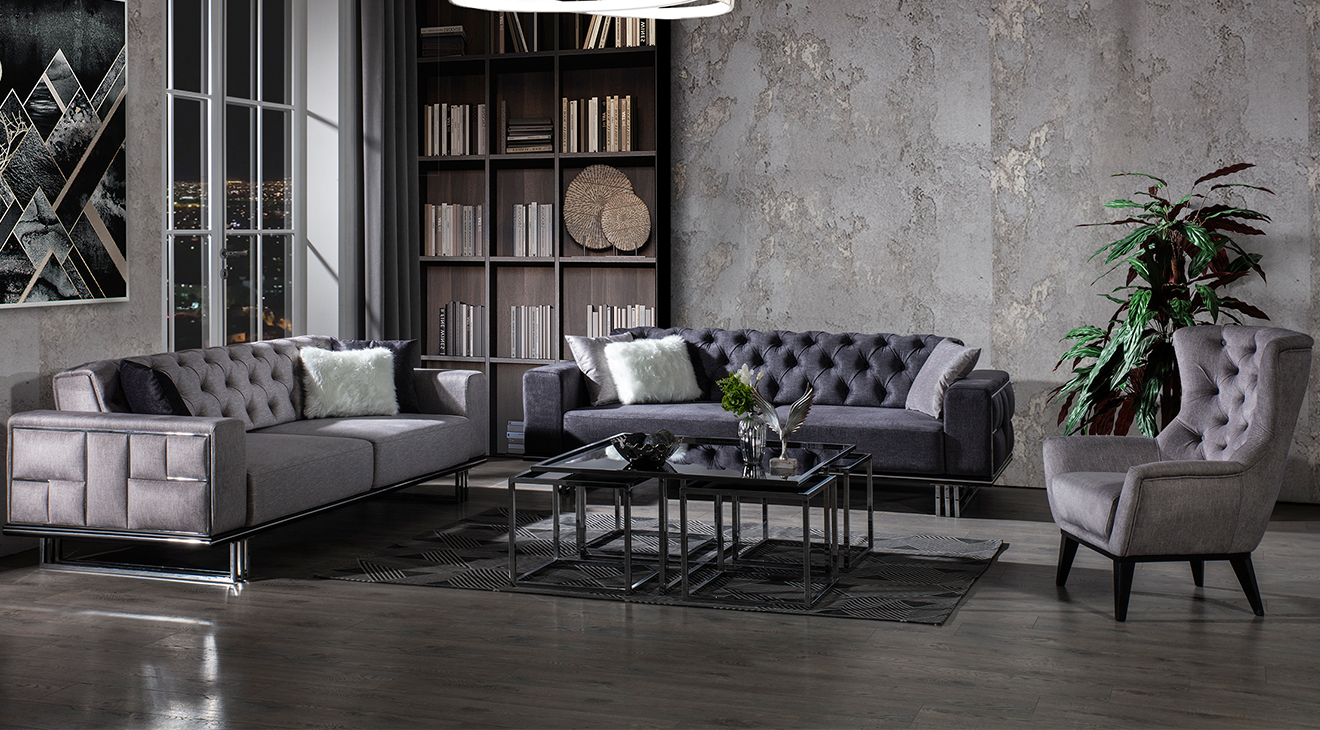 Plenty Silver Metal Leg Sofa Set