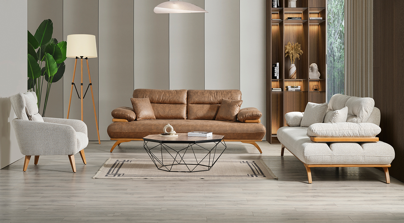 Polo Modern Wooden Leg Sofa Set