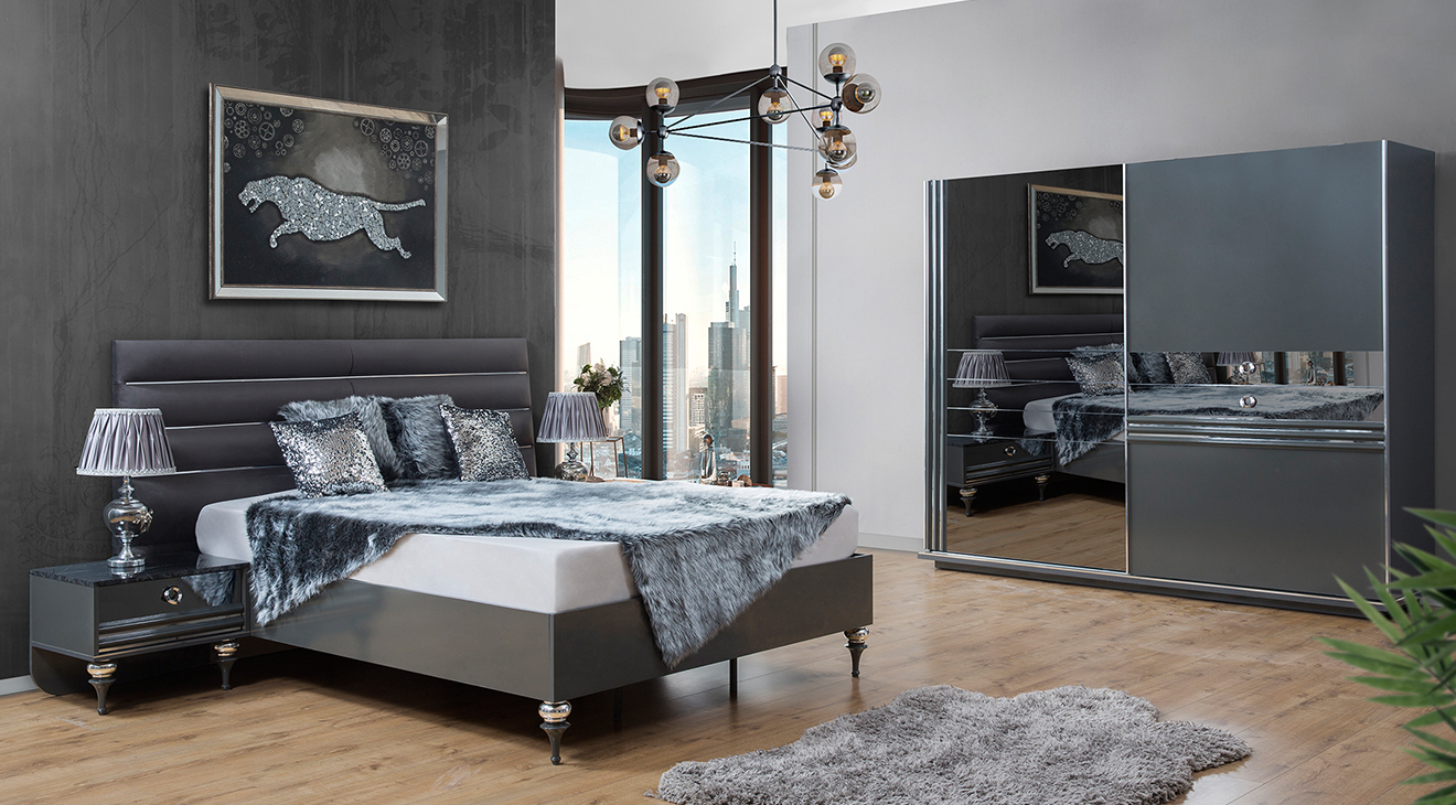Puma Sliding Door Bedroom Set (Anthracite)