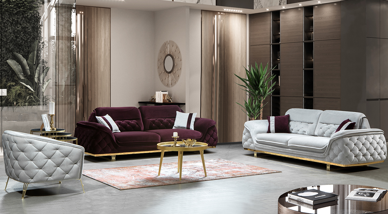 Quatro Gold Metal Leg Sofa Set