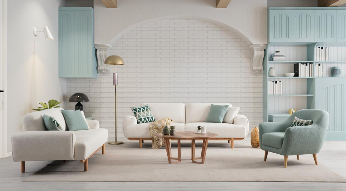 Queen Bohem Wooden Leg Sofa Set