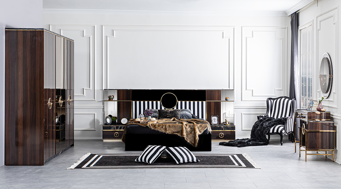 Ramsey 6 kapaklı Metal Leg Bedroom Set (Koyu Walnut)