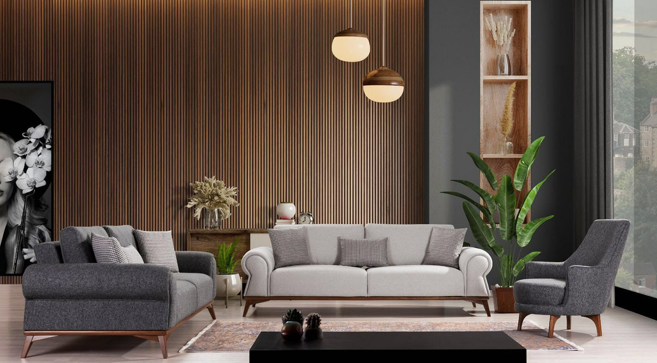 Reyna Wooden Leg Sofa Set
