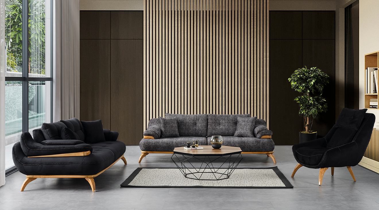 Rio Wooden Legs Modern Sofa Set