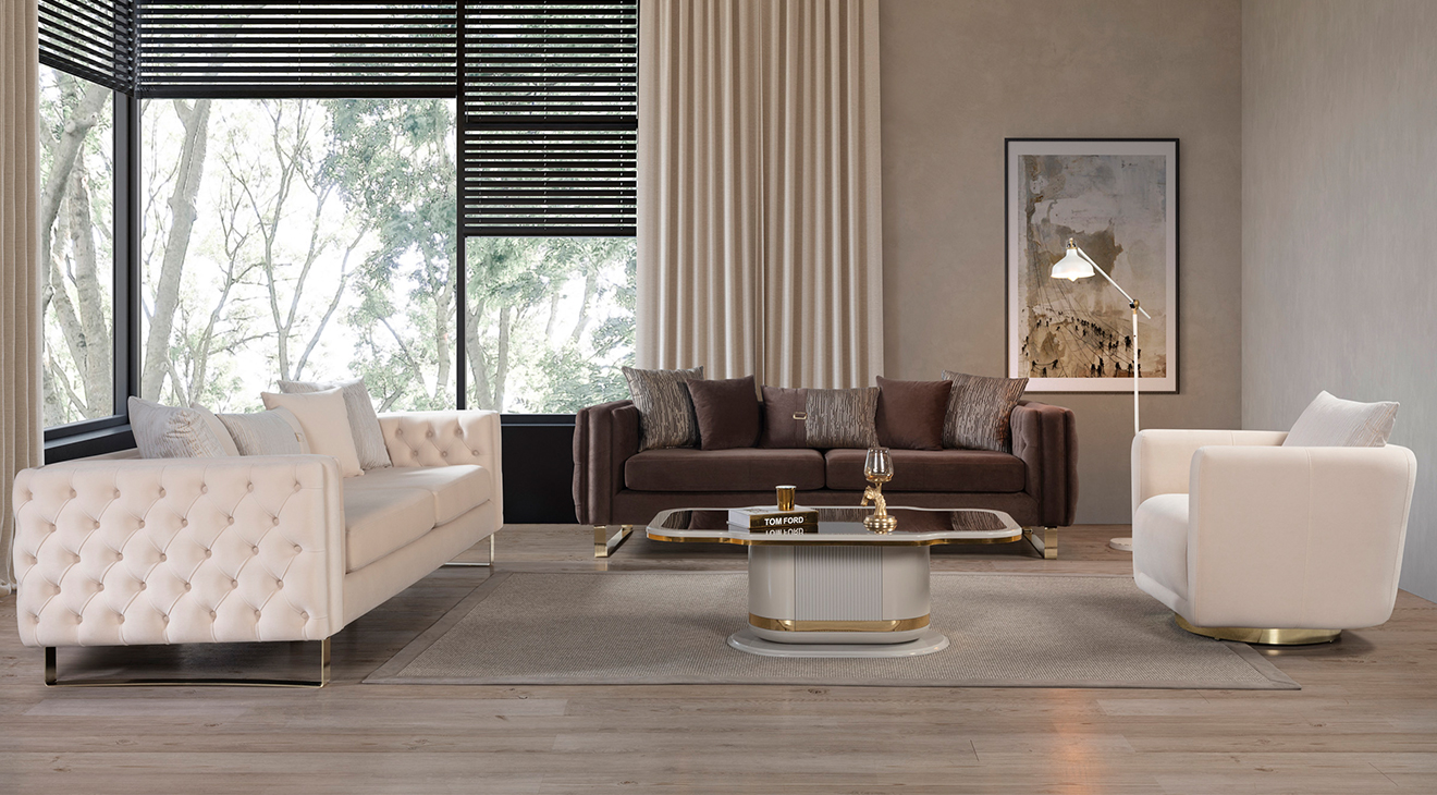 Rio Gold Metal Leg Sofa Set