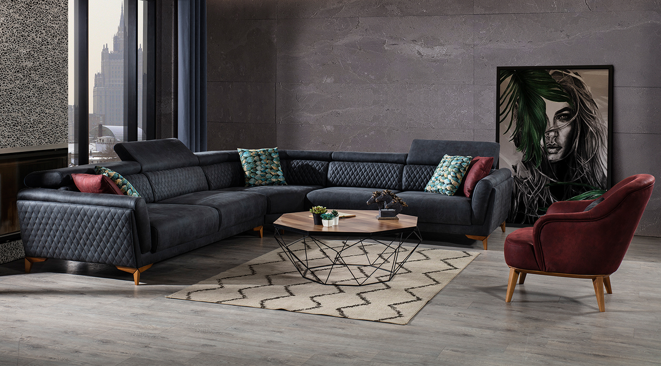 Rio Wooden Leg Corner Sofa Set