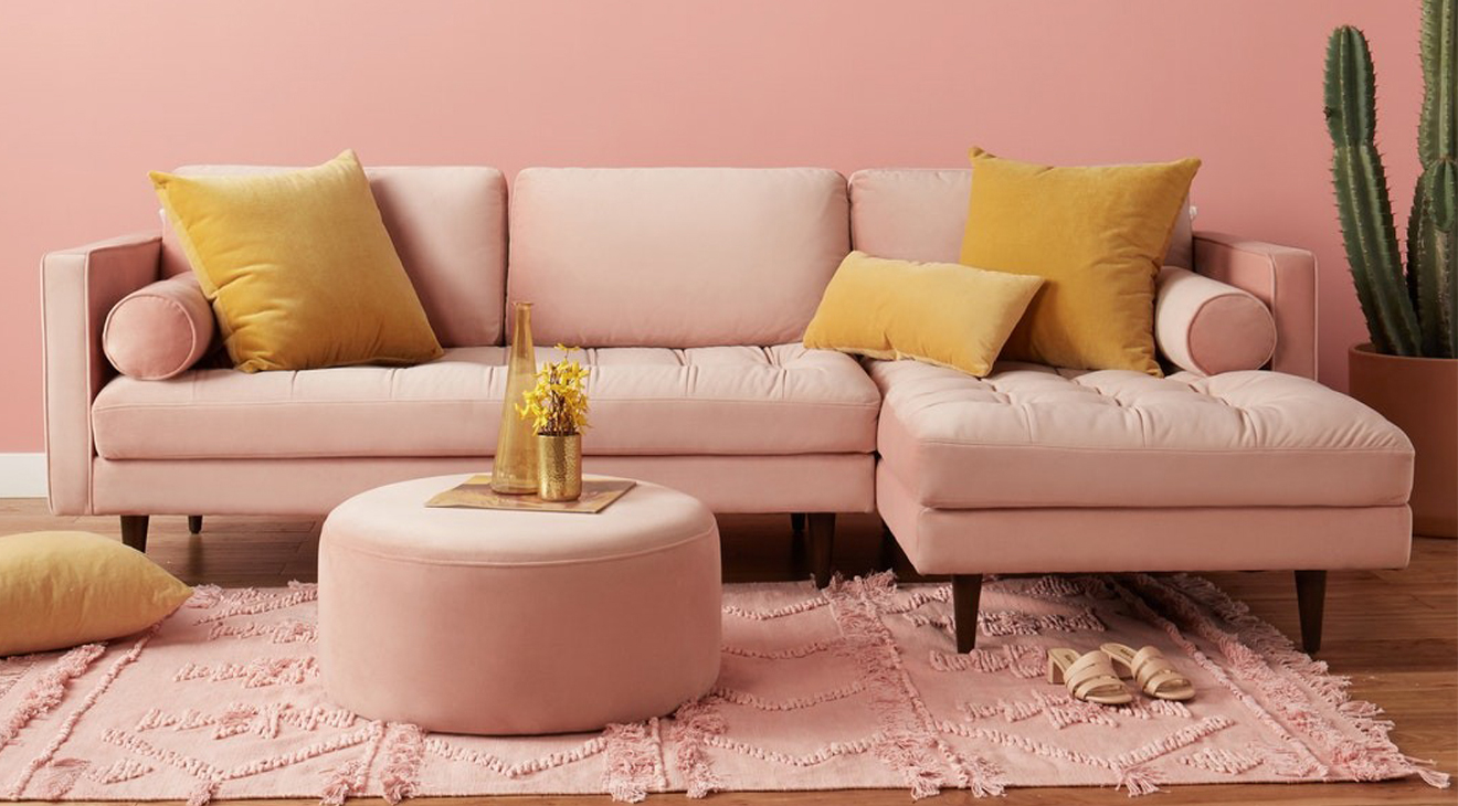 Riva Pink Corner Sofa Set