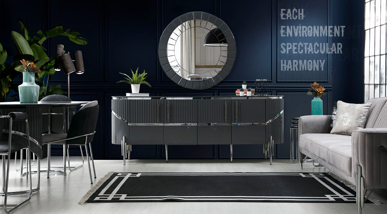 Roma Metal Leg Dining Room Set (Anthracite )