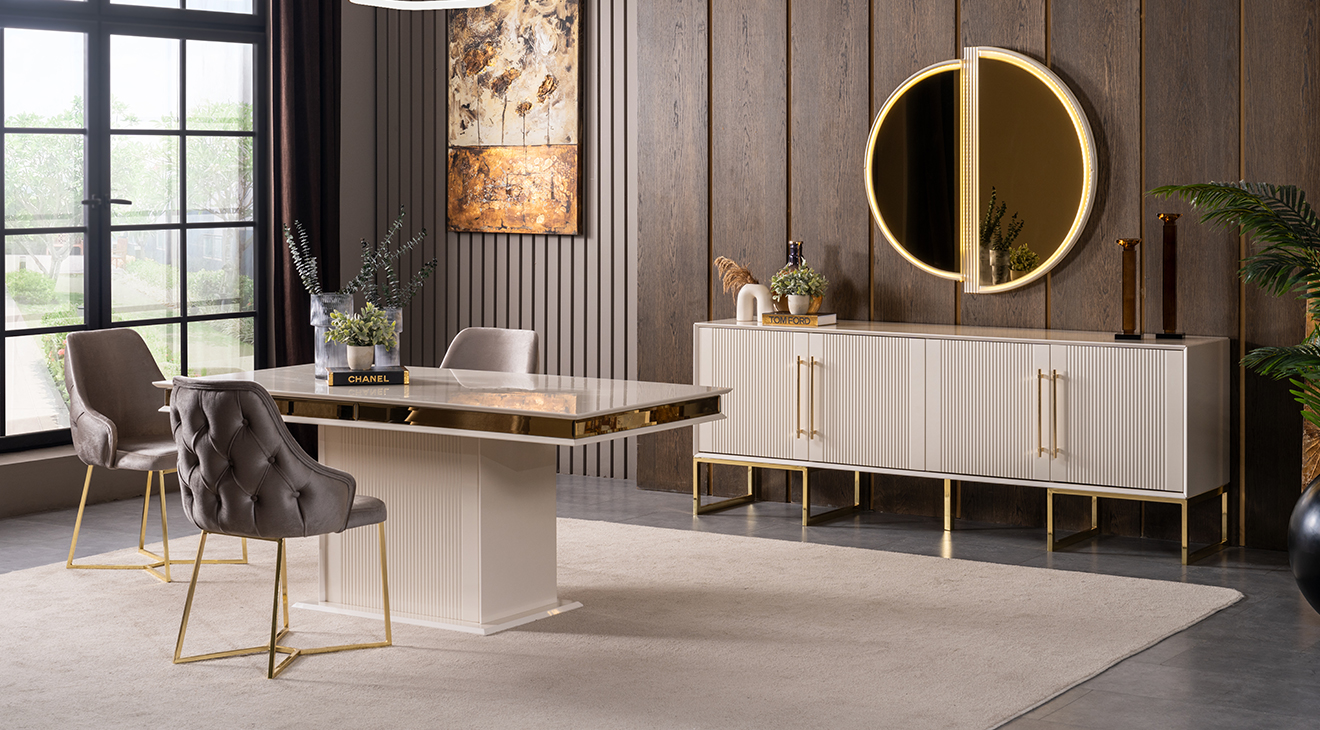 Rose Gold Metal Leg Dining Room Set