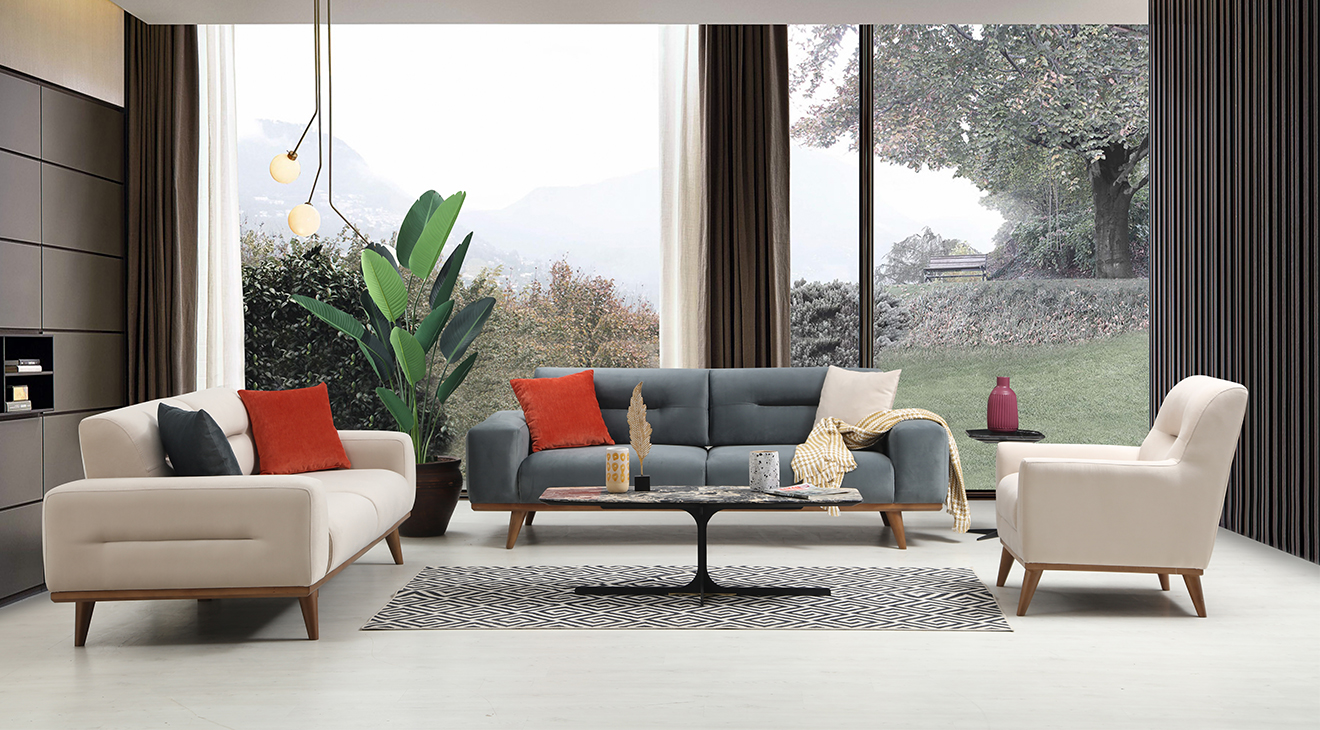 Rose Wooden Leg Sofa Set