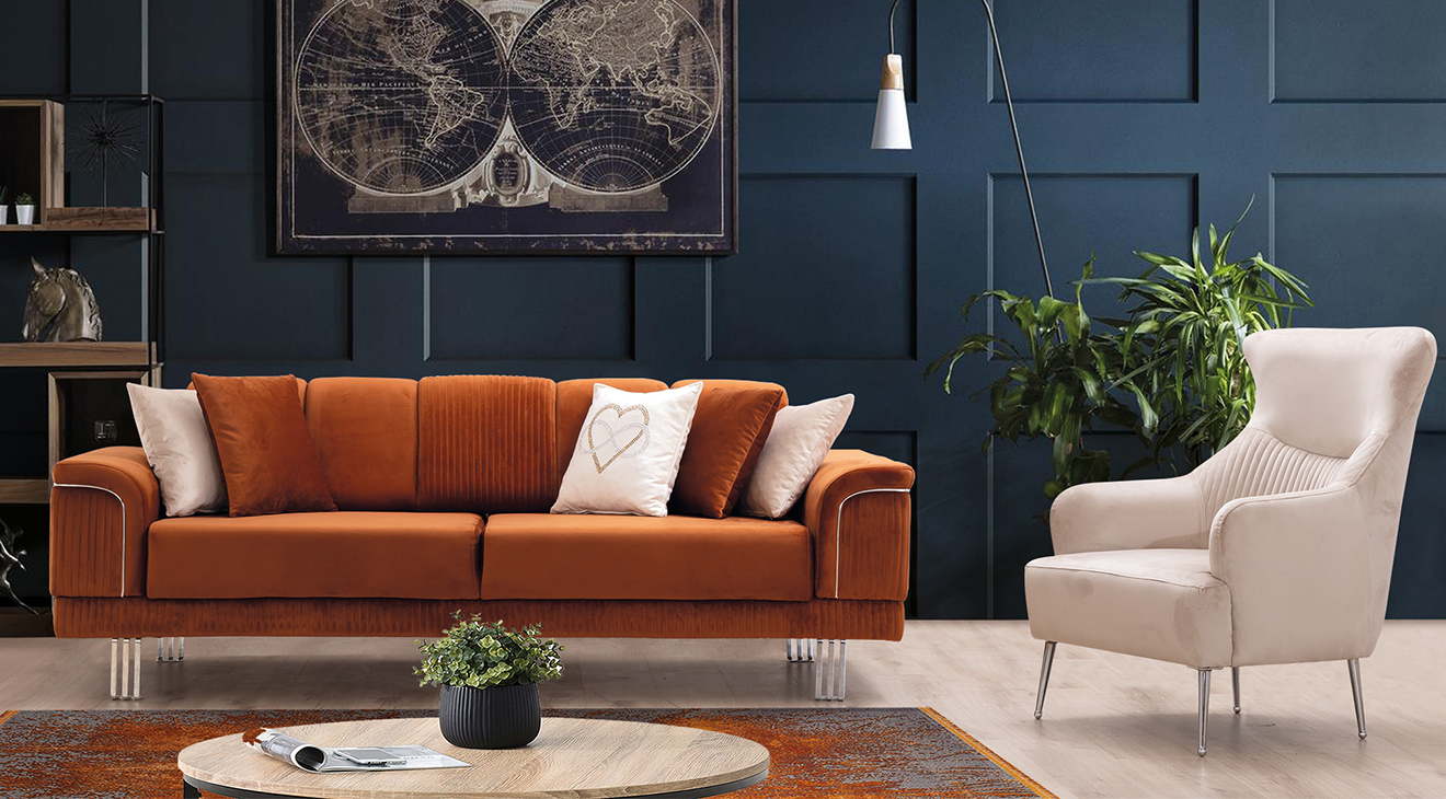Roys Silver Metal Leg Sofa Set