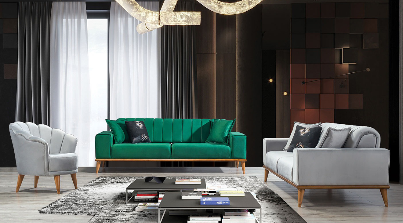 Rüya Wooden Leg Sofa Set